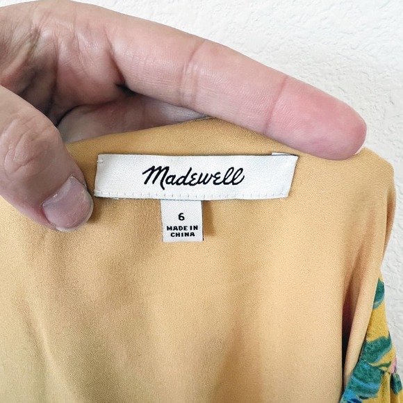 [Madewell] Sweetgrass Ruffle-Sleeve Dress Painted Blooms Yellow V-Neck Size 6 - Picture 11 of 12